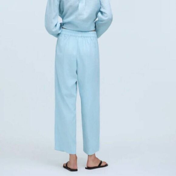 Madewell Pull-On Straight Crop Pant Sz 2 Blue Heron Linen Beachy Coastal NO954 - Picture 3 of 11